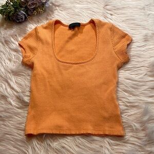 The Range Alloy Square Neck Rib Crop Tee Orange sz XS